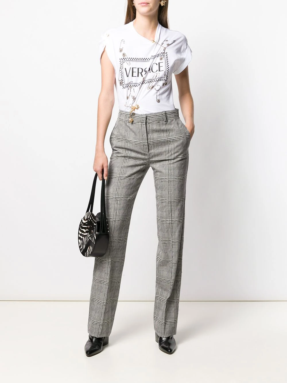 Versace Prix Aimable Pantalon à taille haute et carreaux pantalons droits femme 4 Versace pantalon à taille haute et carreaux