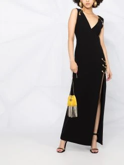 Versace robe longue à col v