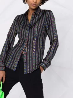 Versace Marchandise de première qualité Chemise en soie à imprimé Greca Neon chemises femme 12 Versace chemise en soie à imprimé Greca Neon