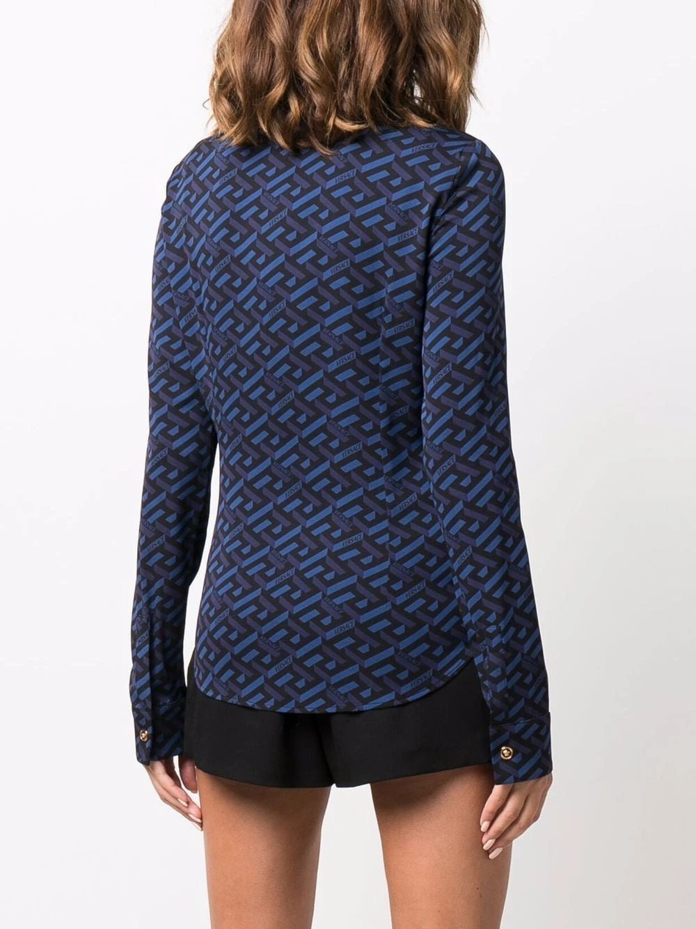 Versace Chemise en soie à imprimé géométrique Bonne Qualité chemises femme 6 Versace chemise en soie à imprimé géométrique