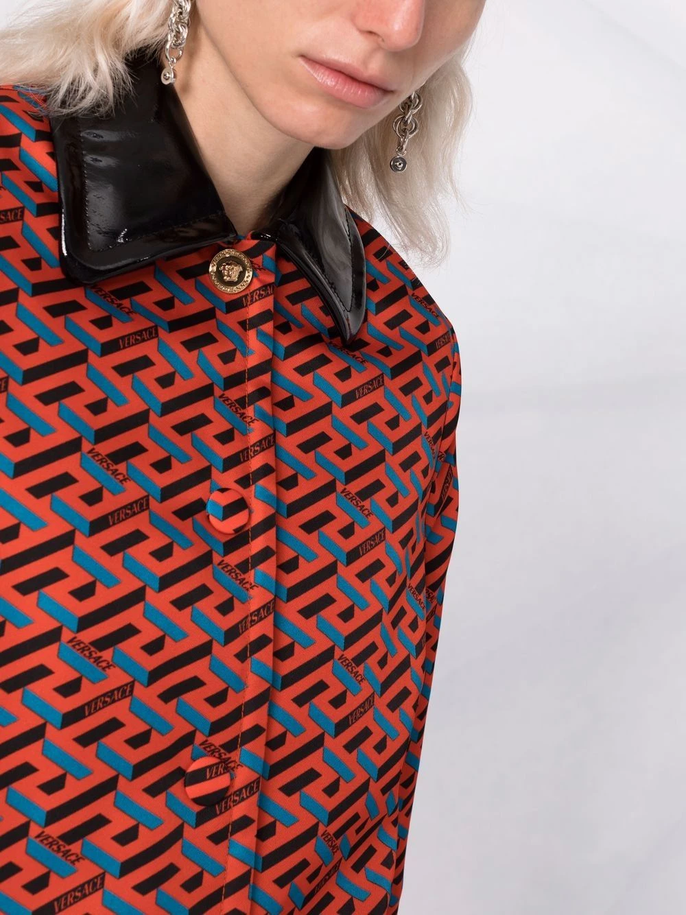 Versace excellente qualité Manteau à motif La Greca manteaux à simple boutonnage femme 7 Versace manteau à motif La Greca