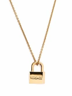 Versace collier à pendentif cadenas à logo gravé