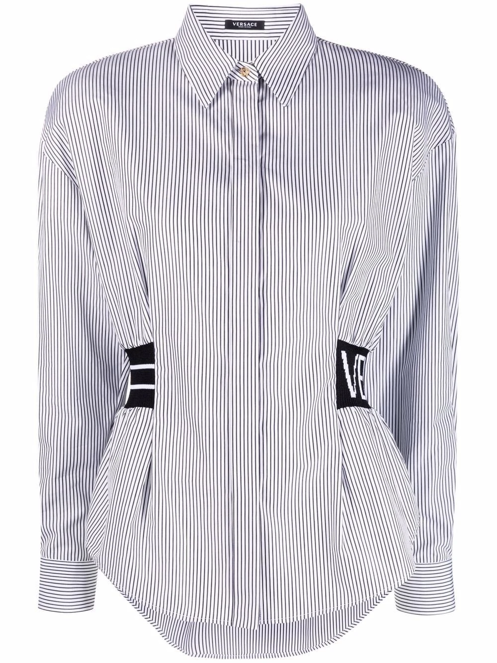 Prix Malin Versace Chemise rayée à bande logo en intarsia chemises femme 3 Versace chemise rayée à bande logo en intarsia