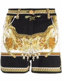 Versace short en jean à imprimé baroque