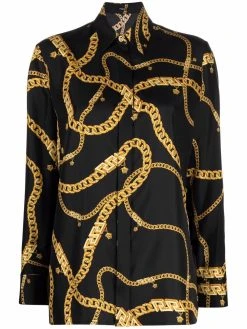 Versace chemise en soie à logo imprimé