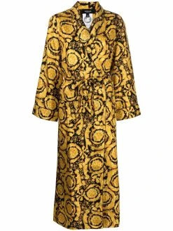 Versace robe de chambre en soie à imprimé Barocco
