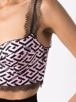 Versace haut crop en soie à logo imprimé