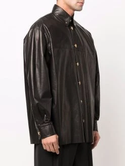 Versace chemise en cuir à boutonnière