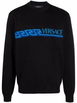 Versace pull Greca à logo intarsia