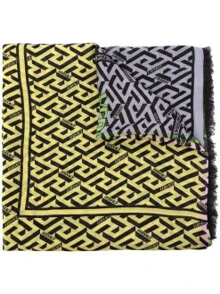 Versace La Greca-print frayed scarf
