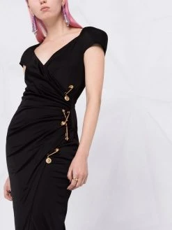 Versace robe drapée à détails d'épingles